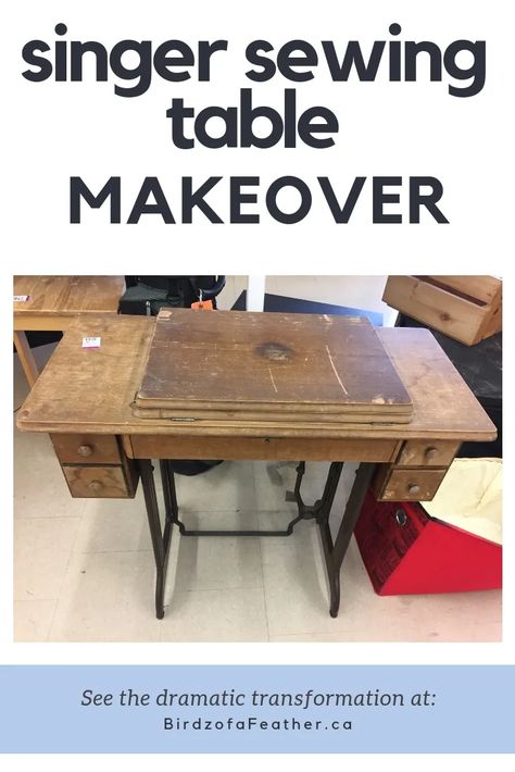 Singer Sewing Table Makeover - Birdz of a Feather Sewing Table Makeover, Singer Sewing Table, Sewing Cabinet Makeover, Singer Sewing Machine Repurposed, Antique Sewing Machine Table, Singer Table, Old Sewing Machine Table, Old Sewing Tables, Sewing Table Repurpose