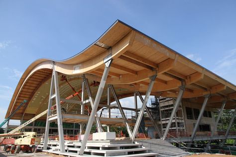 3-point arch supporting structure Sports Centre, Sports Hall, Steel Structure Buildings, Toyo Ito, Parametric Architecture, Wood Building, Architecture Design Sketch, Roof Architecture, Timber Structure