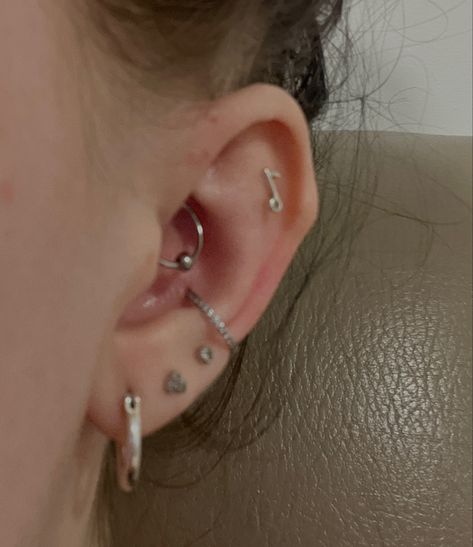 conch piercing, daith piercing, flat piercing, triple lobe piercing Daith Conch Combo, 3 Lobe Piercings And Conch, Conch And Double Lobe Piercing, 3 Lobes And Conch, Daith And Conch Piercing Combination, Conch And Daith Piercing, Conch And Flat Piercing Together, Conch And Flat Piercing, Conch And Daith Piercing Together