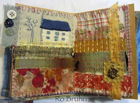 fabric journal by Ro Bruhn Fabric Journal, Fabric Book Covers, 365 Project, Fabric Journals, Stitch Book, Creation Couture, Handmade Journals, Slow Stitching, Fabric Book