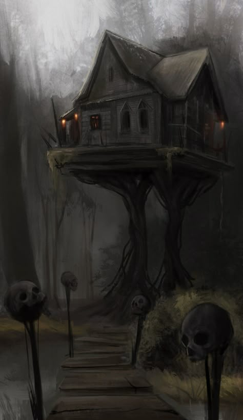 Swamp House Aesthetic, Baba Yaga Aesthetic, Baba Yaga Art, Marya Morevna, Environmental Concept Art, Baba Yaga House, Feeling Uneasy, Witch Hut, Scary Houses