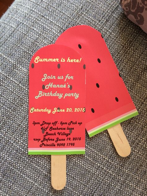 Birthday kids invitation card ice-cream watermelon  5 years kids party First Birthday Baby Boy, Watermelon First Birthday, Birthday Baby Boy, Baby Boy Invitations, Kids Invitation, Watermelon Birthday Parties, Watermelon Theme, Baby First Birthday Themes, Bar Card