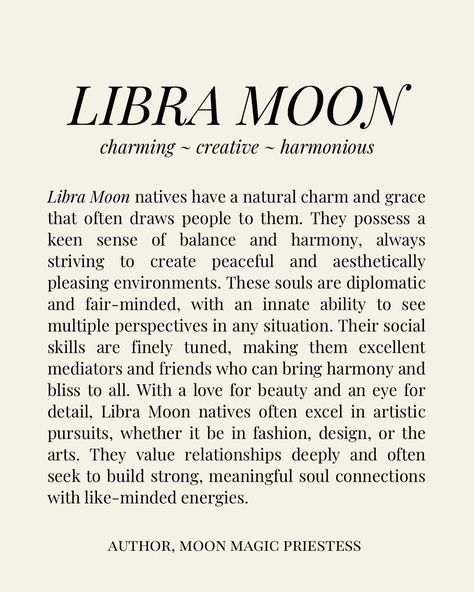 Your Moon Sign 🌚 Part 2 From Libra ♎️ to Pisces ♓️ Your Moon sign profoundly influences your spiritual journey, shaping your deepest emotional responses, subconscious habits, and instinctual behaviors. It reveals how you nurture yourself and others, your intuitive inclinations, and what brings your soul nourishment and inner peace. Spiritually, your Moon sign guides your path to emotionally transformative growth, highlighting the lessons your soul needs to learn in this lifetime. For... Libra And Other Signs, Moon Sign Pisces, Moon In Libra Woman, Libra Moon Aesthetic, Leo Sun Libra Moon, Libra Moon Sign, Sag Moon, Rising Virgo, Taurus Energy