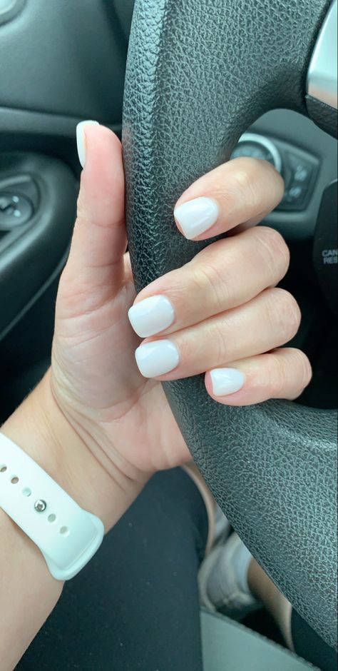 Soft Square Nails Short, Square Oval Gel Nails, Squared Rounded Nails, White Rounded Square Nails, Off White Nails Square, Simple Nails Squoval, Sns Milky White, White Party Nail Ideas, Short Square Milky White Nails