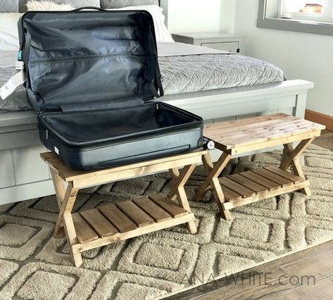 Luggage Rack Design, Luggage Rack Guest Room, Fashion Centerpieces, Suitcase Rack, John Proctor, Suitcase Stand, Guest Room Furniture, Luggage Stand, Airbnb Ideas