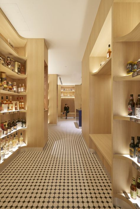 Singapore / Wine Cellar / Liquor Store / Wood / Shelves / B Bar & Lounge / Wynk Collaborative | ArchDaily Wine Wood Shelves, Luxury Liquor Store, Luxury Liquor, Drawing Rooms, Private Lounge, Mosaic Floor Tile, High Spirits, Wine Cellars, Light Building