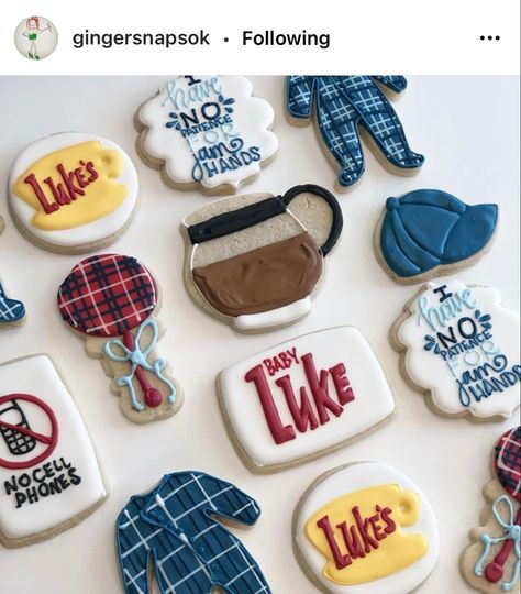 Gilmore Girls Sugar Cookies, Gilmore Girls Bridal Shower Theme, Gilmore Girls Baby Shower Ideas, Gilmore Girls Party Decorations, Gilmore Girls Cookies, Gilmore Girls Cake, Tristin Dugray, Nesting Party, Gilmore Girls Party