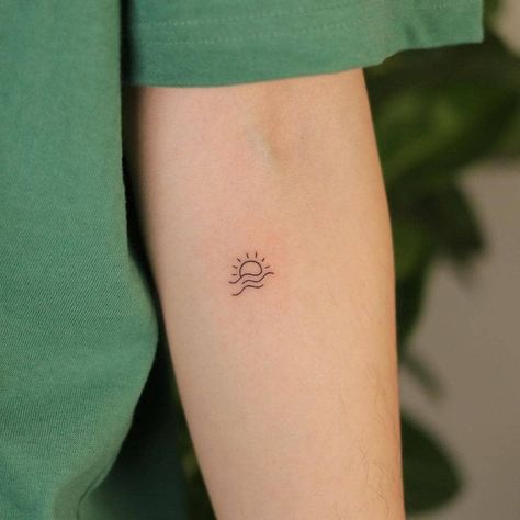 Tattoo Ideas Behind Ear, Small Girly Tattoos, Small Shoulder Tattoos, Sunset Tattoos, Ankle Tattoos For Women, Circle Tattoos, Petite Tattoos, Beach Tattoo, Sun Tattoos