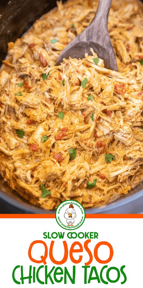 Slow Cooker Queso Chicken, Queso Chicken Tacos, Mexican Cheese Dip, Slow Cooker Queso, Slow Cooker Tikka Masala, Queso Chicken, Ambrosia Recipe, Chicken Mexican, Taco Toppings