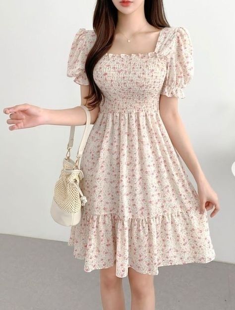 Korean Outfits Frocks, Korean Frocks For Women, Korean Frock Design, Cute Frock, Short Frocks, Simple Frocks, Frock For Women, Stylish Short Dresses, Cute Dress Outfits