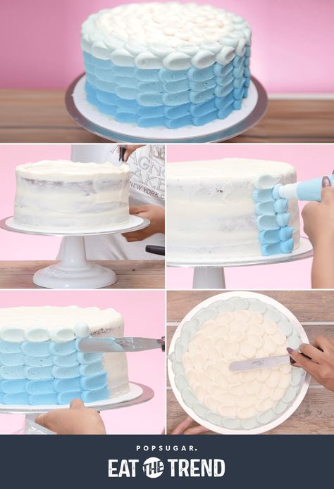 We can't get enough of Magnolia Bakery's beautiful creations, and this ombre frosted cake is no exception! We hacked the trend so you can recreate it yourself at home. Icing Tutorials, Ombré Cake, Frosted Cake, Mysterious Things, Fondant Flower Cake, Frosting Recipes Easy, Cake Style, Frosting Techniques, Magnolia Bakery