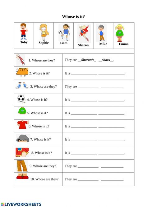 Whose is it? worksheet Whose Is It Worksheet, Apostrophes Worksheet For Grade 1, Whose Worksheet, Possessive Nouns Worksheet 2nd Grade, There Is There Are, Possessive Nouns, English Grammar For Kids, English Worksheets For Kindergarten, English For Beginners