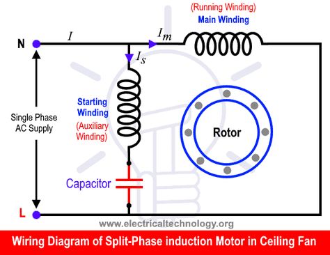 What is the Role of Capacitor in a Ceiling Fan? Electrical Technology Single Phase Motor Wiring Diagram, Ceiling Fan Wiring, Ceiling Fan Switch, Electrical Engineering Books, Ceiling Fan Motor, Ac Circuit, Robot Lamp, Learn Physics, Relationships Advice