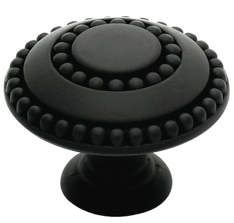 Double beaded knob from lowes - not in this finish. 16 unique kitchen cabinet knobs and pulls - Chatelaine Beaded Cabinet, Home Depot Kitchen, Kitchen Knobs, Cabinet Hardware Knobs, Hardware Pulls, Kitchen Cabinet Hardware, Kitchen Cabinet Knobs, Kitchen Hardware, Black Cabinets