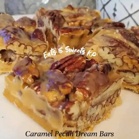 Lemon8 · Southern Pecan Caramel Cake 🎂🥳 · @꧁༺♛•qมєєи•♛༻꧂ Caramel Pecan Dream Bars, Pecan Dream Bars, Paleo Pecan Pie, Pecan Pie Bars Recipe, Keto Pecan Pie, Pie Bar Recipes, Dream Bars, Pecan Bars, Caramel Bars