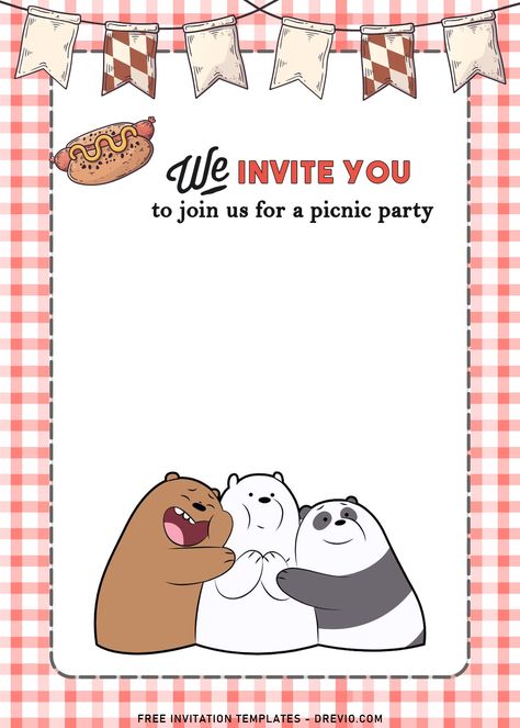 We Bare Bears Birthday Theme, We Bare Bears Party, We Bare Bears Birthday, Bear Birthday Party Invitations, Lunch Invitation, Free Printable Invitations Templates, Bear Bears, Bear Birthday Party, Bear Invitations