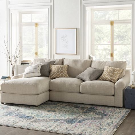 Kelly Clarkson Home Wide Chenille Sofa & Chaise: This neutral Kelly Clarkson Home Wide Chenille Sofa &a... Relaxation Corner, Sectional Sofa Comfy, Neutral Couch, Comfy Sectional, Comfortable Sectional Sofa, Comfortable Sectional, Couch With Chaise, Kelly Clarkson Home, Chenille Sofa