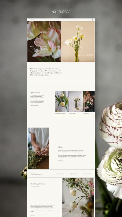 Homepage design for floral design studio website Florist Catalogue Design, Flowers Website Design, Flower Website Design, Florist Website Design, Flower Shop Website, Flower Website, Flower Shop Branding, One Page Website Design, Product Page Design