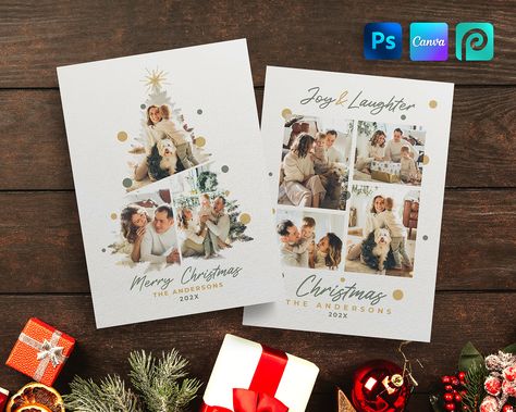 Christmas Photo Card Template for Canva & Photoshop DIY - Etsy New Zealand Christmas Card Design With Picture, Christmas Card Ideas Picture, Christmas Cards With Photo, Christmas Family Card, Christmas Card Collage, Christmas Photo Collage, Family Photo Christmas Card, Christmas Card With Photo, Christmas Card Family