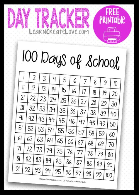 Free 100 Chart Printable, 180 Days Of School Chart, Free Printable 100 Chart, Days Of School Tracker, 100 Days Of School Chart, 100 Days Of School Printables Free, 100 Chart Printable Free, 100 Days Challenge Printable, 100 Days Of School Countdown