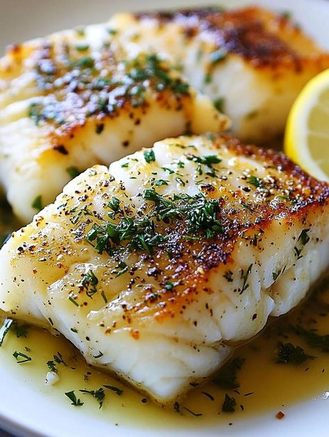 Cod With Dill Sauce, Dinenr Ideas, Corvina Fish Recipes, Herb Butter Sauce, Seared Cod, Cod Fish Recipes, Fish Dinner Recipes, Seafood Entrees, Cod Recipes