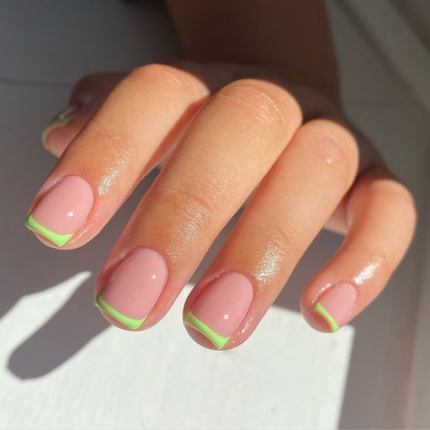 Neon. Neon nails. Neon french nails. Neon french. French nails. French manicure. French mani. Nails. Neon French Tip Nails Short, Neon Green French Tip Nails, Lime Green French Tip Nails, Neon French Tip Nails, Neon French Nails, Neon French Tips, Spring Nail Design, Black French Nails, Feminine Vibes