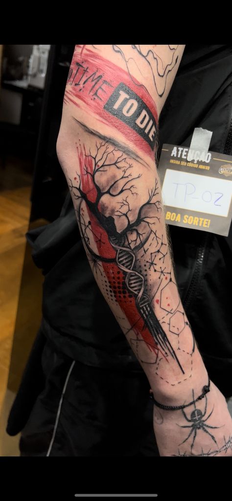 Full Hand Tattoo Men, Trash Polka Elements, Logan Tattoo, Tatuaje Trash Polka, Trash Polka Tattoo Designs, Armband Tattoos, Trash Polka Tattoo, Mythology Tattoos, Dad Tattoos