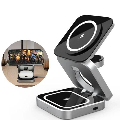 Elevate your charging game with the Foldable 3 in 1 Wireless Charging Phone Stand from Exceed Stims! Say goodbye to tangled cords and hello to convenience. Foldable 3 in 1 Wireless Charging Phone Stand - $52.48 #exceedstims #adhd #fidget #gadget #WirelessCharger #PhoneStand #ExceedStims #TechGadgets #ConvenientCharging #NoMoreTangledCords Magnetic Attraction, Block Text, Charger Station, Charger Stand, Watch Charger, Cell Phone Charger, Travel Charger, Gaming Gear, Phone Charging