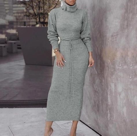 5e1b18c4c6a6d31695acbae3fd70ecc6 Sweater Dress Outfits, Sweatshirt Dresses, Gray Sweater Dress, Maxi Sweater, Long Knit Sweater, Sweater Maxi Dress, Long Sweater Dress, Chic Type, Long Sleeve Knit Dress