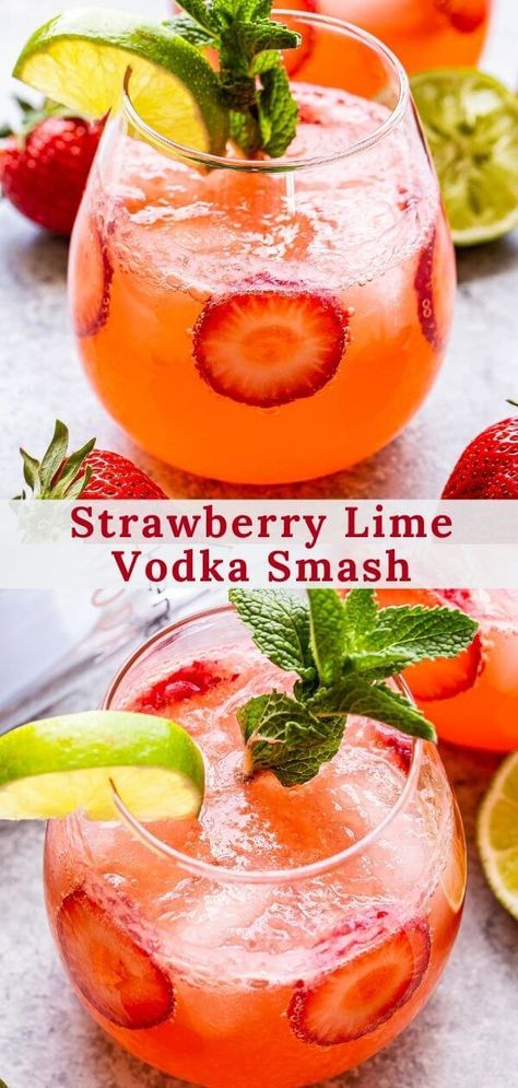 Vodka Smash, Vodka Recipes Drinks, Summer Drinks Alcohol, Cocktail Drinks Alcoholic, Healthy Cocktails, Strawberry Lime, Yummy Alcoholic Drinks, Vodka Recipes, Boozy Drinks