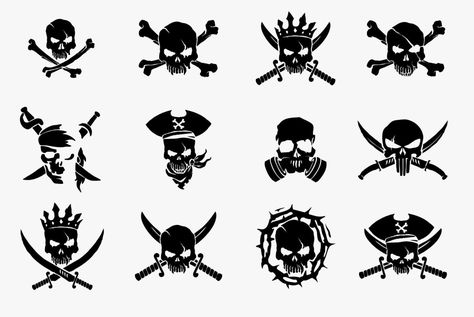 una colección de 12 calaveras vectoriales que puede usar estas calaveras piratas para imprimir en camisetas, ropa, banderas piratas, tazas, almohadas, tablas de snowboard y otros artículos y cosas. Pirate Flag Tattoo, Pirate Skull Tattoos, Pirates Skull, Pirate Flags, Pirate Signs, Skull Flag, Pirate Tattoo, Photoshop Graphics, Reaper Tattoo