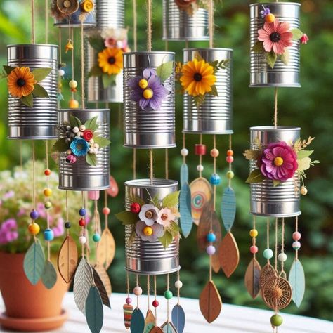 Transform Your Backyard With These 17 Cheap & Easy DIY Ideas - My Besuited Home Backyard Makeover Ideas, Diy Backyard Makeover, Wind Chimes Kids, Easy Outdoor Projects, Hippie Curtains, Hippie Crafts, Hippie Garden, Easy Diy Ideas, Tin Can Art