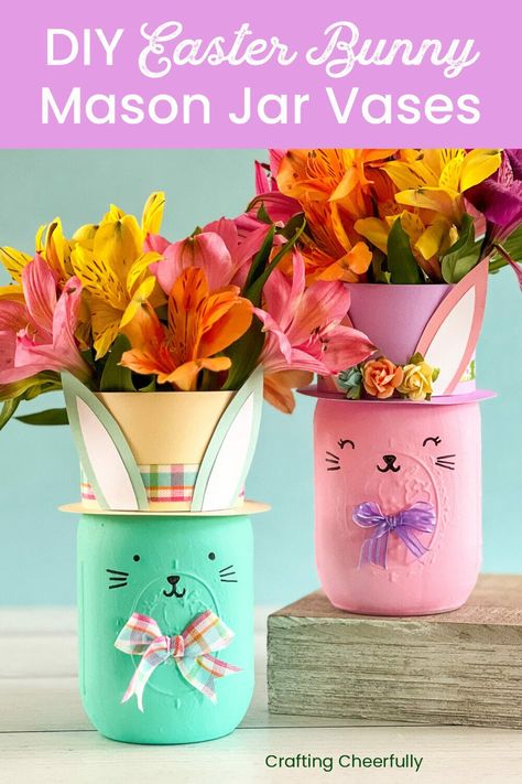 Tissue Paper Mason Jar, Diy Paper Purses, Diy Easter Bunny, Mason Jar Vase, Easter Mason Jars, Paper Purse, Mason Jar Vases, Crafts Easter, Vase Crafts