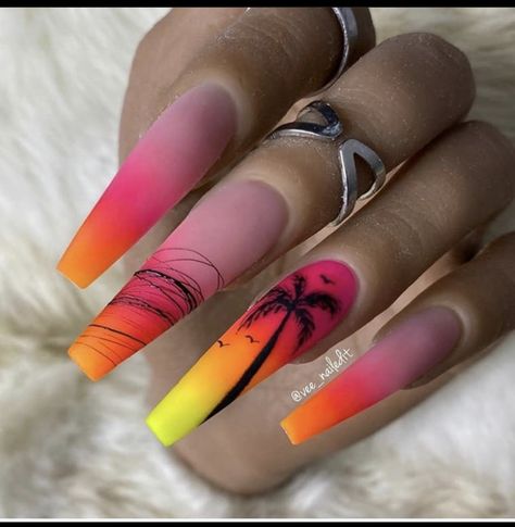 Unghie Sfumate, Tropical Nails, Colorful Nail, Colorful Nails, Vacation Nails, Coffin Nails Long, Colorful Nail Designs, Summer Acrylic Nails, Beach Nails