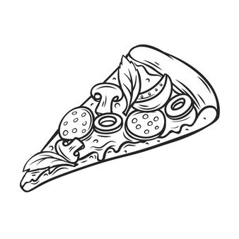 Pizza Blanca, Pizza Coloring Page, Pizza Tattoo, Pizza Drawing, Pizza Art, Mushroom Pizza, Slice Of Pizza, Food Illustration Art, Doodle Tattoo