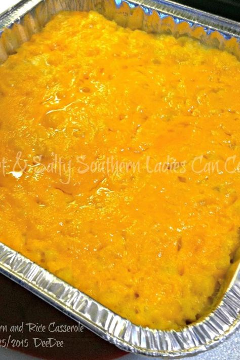 Cheesy Corn & Rice Casserole Corn Rice Casserole, Corn And Rice Casserole, Rice Casseroles, Corn And Rice, Cheesy Corn Casserole, Vegetable Casseroles, Yellow Rice Recipes, Corn Rice, Cheesy Rice