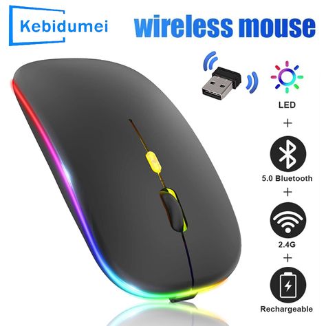 Tablet Computer Bluetooth Wireless Mouse Rechargeable Mouse 1600DPI RGB Backlight Mice for PC Laptop Pc Mouse, Tablet Computer, Wireless Mouse, Computer Peripherals, Pc Laptop, Computer Tablet, Mice, Tablet, Laptop