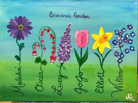 Flowers
Names
Grandma’s garden 
Acrylic on canvas Nana Christmas, Large Canvas Painting, Grandmas Garden, Canvas Painting Diy, Flower Names, Diy Canvas Art Painting, Grandparent Gifts, Diy Canvas Art, Diy Canvas