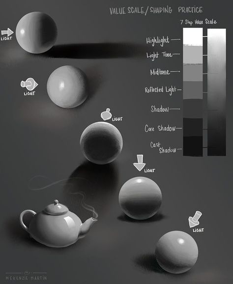 Back to art fundamentals in order to improve my shading.  . . . . #artstudy #valuescale #shading #art #digitalpainting #digitalart #digital_art #resources #tutorial #spheres #teapot #photoshop Grayscale Value Study, Shading Practice, Shading Art, Value Scale, Art Fundamentals, Shadow Drawing, Fruits Drawing, Digital Painting Techniques, Light Study