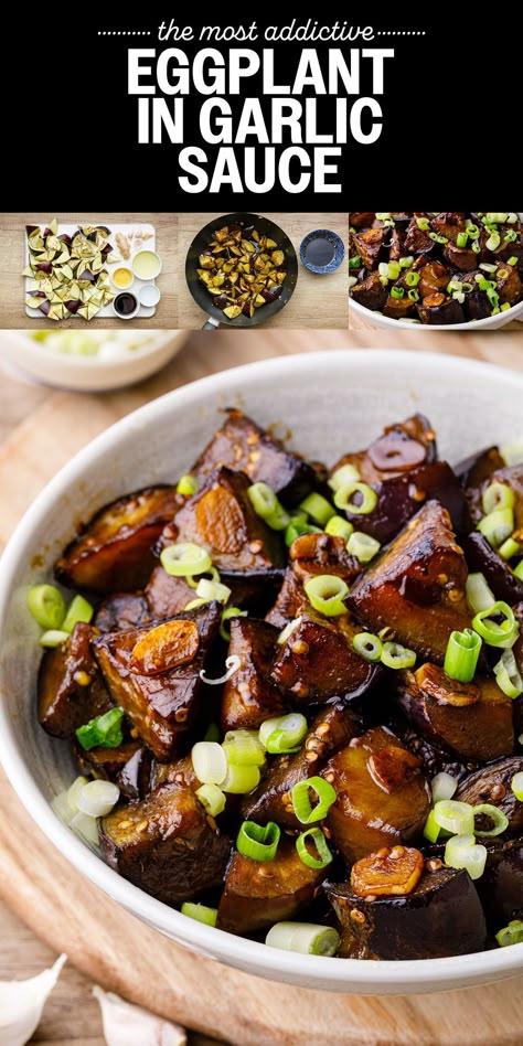 This is seriously one of the best eggplant recipes of all-time. So easy to make and a really authentic (and easy) Chinese stir fry recipe. Recipes With Eggplant Healthy, Eggplant Zucchini Peppers Recipe, Eggplant Thai Recipes, Teriyaki Eggplant Recipes, Soft Eggplant Recipes, Eggplant Recipes Dinner, Garlic Eggplant Chinese, Vegan Eggplant Recipes Easy, Egg Plants Recipe