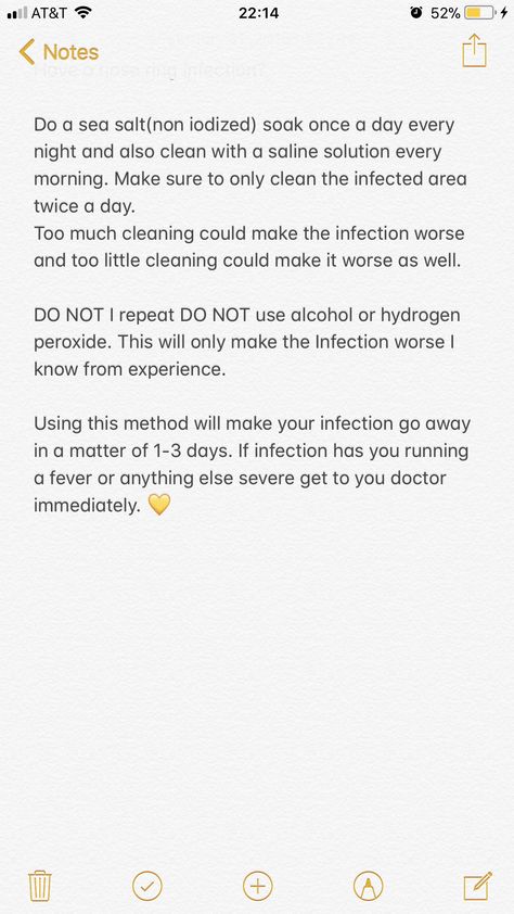 Nose ring infection remedy . This really works I swear it I used it on myself made my infection go away within a few days Nose Piercing Infection, Nose Peircing, Saline Solution, Masks Diy, Affordable Skin Care, Diy Mask, Nose Piercing, Scrubs, It Works