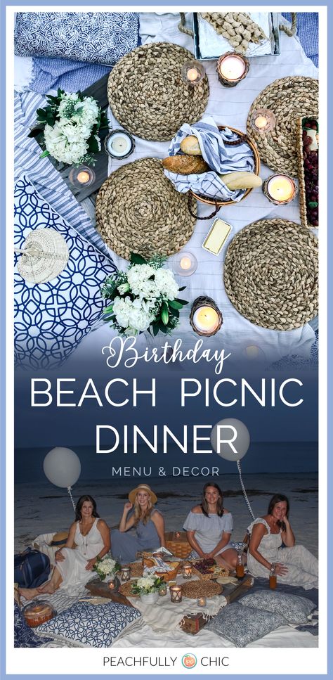 Birthday-Beach-Picnic-Dinner-Ideas Picnic Pallet Table, Beach Birthday Dinner, Picnic Pallet, Birthday Beach Picnic, Picnic Menu, Picnic Dinner, Beach Dinner, Peach Ice Tea, Table Dinner