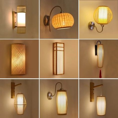 Bed Lamps Wall, Wall Lamp Bedroom, Wooden Wall Lights, Interior Staircase, Retro Bedrooms, Bed Lamp, Wood Projects For Beginners, Rattan Pendant Light, Bamboo Wall