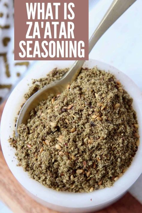 Za'atar seasoning is an earthy Middle Eastern spice blend that adds the most beautiful flavor to so many recipes! Use it in dips, marinades, dressings, or simply sprinkle it on top of your favorite meals! Zaatar Seasoning, Sumac Recipes, Gluten Free Bowl, Zaatar Recipe, Zaatar Spice, Gluten Free Sauces, New Chicken Recipes, Storing Spices, Homemade Spice Blends