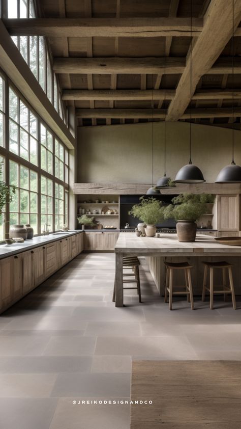 Modern Warehouse Interior, Modern Belgian Farmhouse, Modern Italian Farmhouse, Belgian Farmhouse, Italian Farm, Warehouse Interior, Modern Warehouse, Japandi Kitchen, Rustic Brick