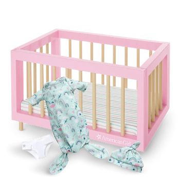 Little Bitty Baby Crib and Sleeper Set | American Girl Wiki | Fandom Baby Doll Furniture, American Girl Store, Crochet Baby Costumes, Baby Doll Bed, Double Stroller, La Baby, Soothing Baby, Doll Carrier, Baby Layette