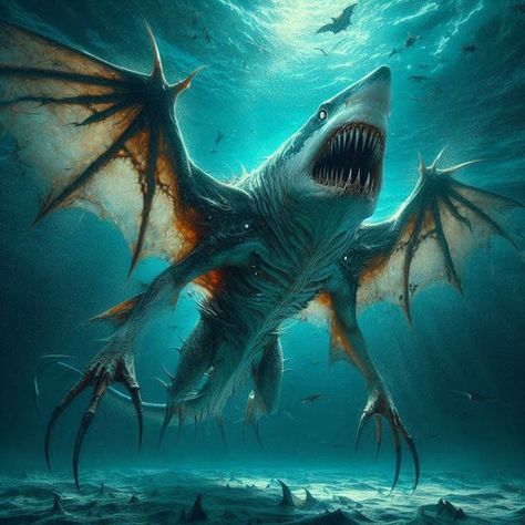 Big Sea Monster, Monster Shark Fantasy Art, Fantasy Shark, Scary Monster Art, Underwater Monster, Shark Monster, Sea Monster Art, Monster Shark, Ocean Monsters