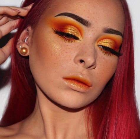 Orange Makeup Looks, Dramatic Makeup Looks, Orange Eye Makeup, Orange Makeup, Sugarpill Cosmetics, Dramatic Eye Makeup, Smink Inspiration, Youtube Makeup, Dramatic Makeup