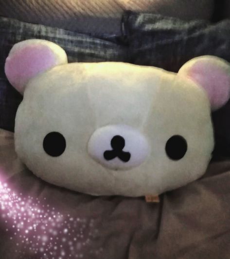 My HUGE Rilakkuma pillow / plush. Rilakkuma Pillow, Pillow Plush, Kawaii Plush, Rilakkuma, Kawaii Fashion, Plush Pillows, Pastel Pink, Bedroom Ideas, Hello Kitty