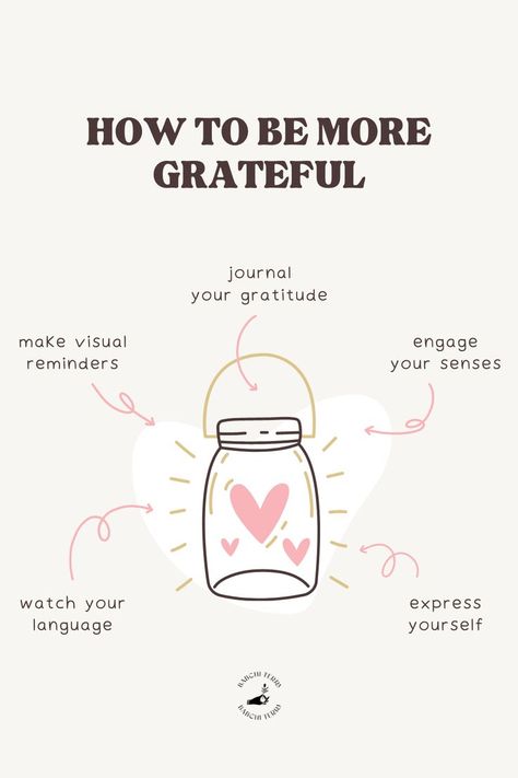 Image of a jar filled with hearts at the center of the image. The text overlay reads "How to Be More Grateful: 5 Simple Tips. Visit our blog post to learn more about the 7 unbelievable effects of gratitude on the brain." Focus On The Positive, Train Your Brain, Small Changes, Start Today, Brain Health, Your Brain, The Brain, Transform Your Life, Gratitude